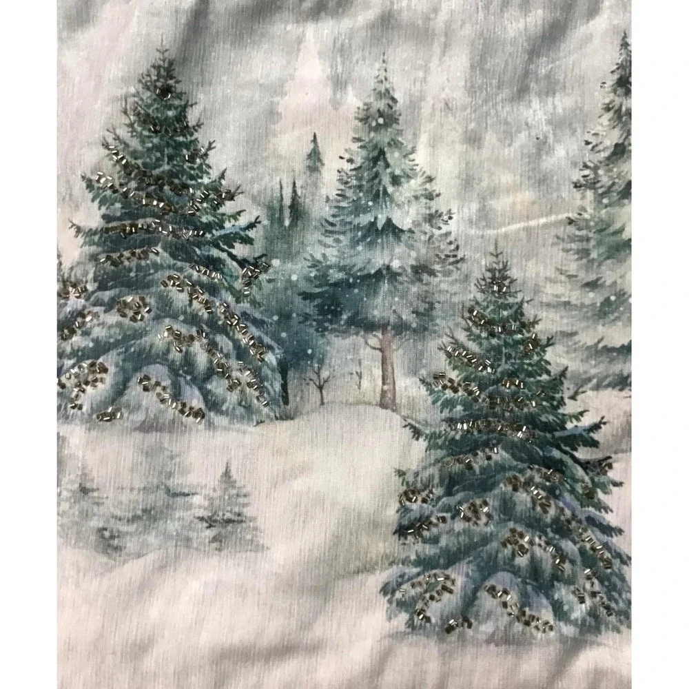 Rachel Zoe Winter Forest Silver Tree Evergreens Table Runner 16x72 Holiday Decor